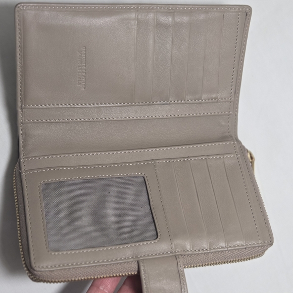 valentina taupe full size leather tab snap zip around wallet made in italy - Picture 5 of 11